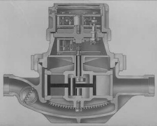 Volumen-Wassermesser, Trockenläufer, Querschnitt (Bopp und Reuther) : Technikgeschichte | Maschinenbau | Maschinenelemente | Wassermesser