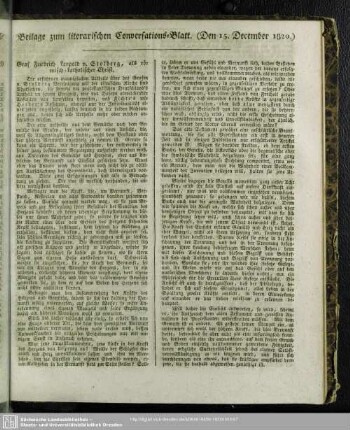 Beilage zum literarischen Conversations-Blatt (Den 15. December 1820)