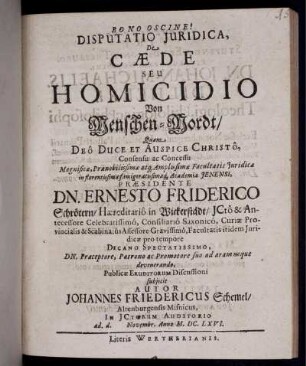 Disputatio Iuridica, De Caede Seu Homicidio