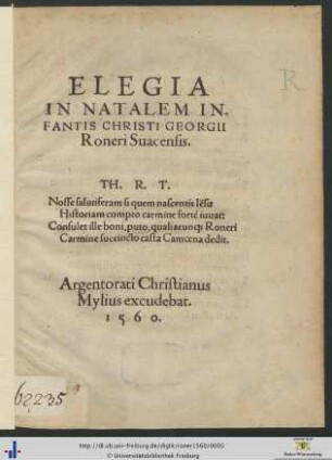 ELEGIA IN NATALEM INFANTIS CHRISTI GEORGII Roneri Suacensis