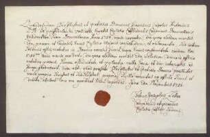 Testimonium primae residentiae des Franz Karl Philipp Anton Greiffenclau von Vollrads.