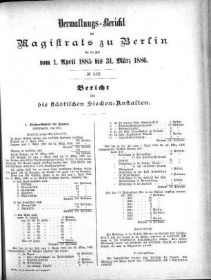 No. XIII. Bericht über die städtischen Siechen-Anstalten