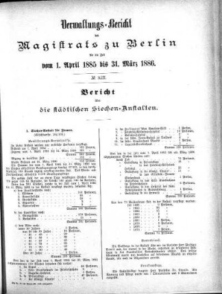 No. XIII. Bericht über die städtischen Siechen-Anstalten
