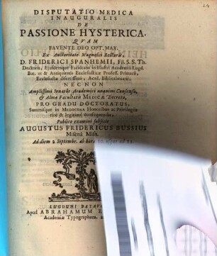 Disp. med. inaug. de passione hysterica