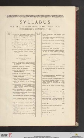 Syllabus eorum quæ supplemento ad tomum XXXI conciliorum continentur