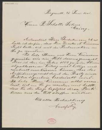 Brief an B. Schott's Söhne : 28.01.1901