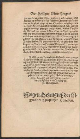 Folgen Gezeugniß der Algemeiner Christlicher Concilien.