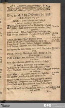 Lied, welches die Ordnung der biblischen Bücher anzeiget.