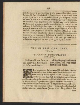 XLI. In Gen. Cap. XLIX. vers. 12. Ecclesia Doctoribus Inclvta.