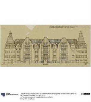 Marienbad, Projekt Kurhotel in Königswart, erster Vorentwurf, Aufriss der Hauptfassade