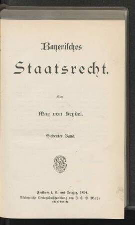 Bd. 7: Bayerisches Staatsrecht
