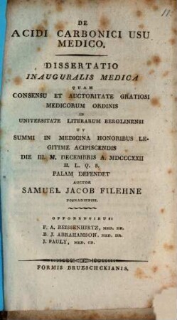 De acidi carbonici usu medico : Diss. inaug. med.