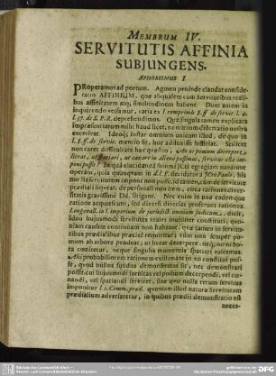 Membrum IV. Servitutis Affinia Subiungens