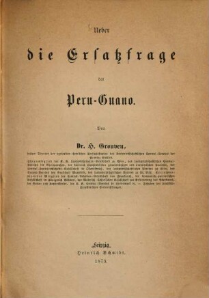 Ueber die Ersatzfrage des Peru-Guano