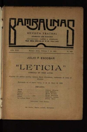 Leticia : comedia en tres actos