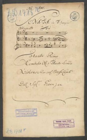 Cembalo obligato ò Flauto secondo e Violoncello