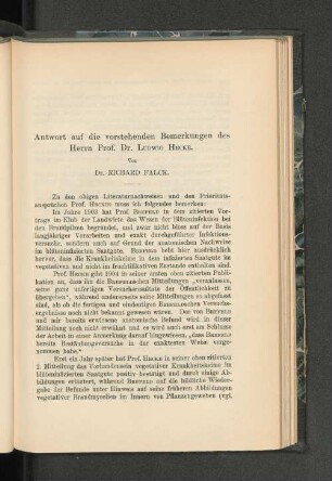 Antwort auf die vorstehenden Bemerkungen des Herrn Prof. Dr. Ludwig Hecke.