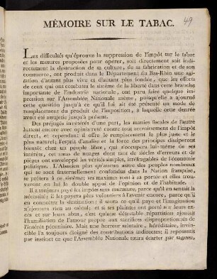 1-4, Mémoire Sur Le Tabac