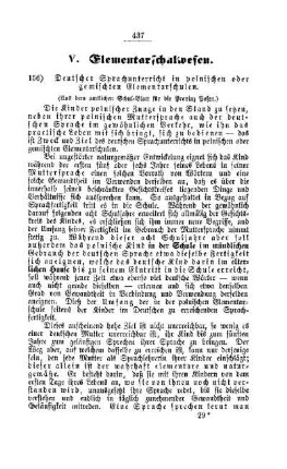 Deutscher Sprachunterricht in polnischen oder gemischten Elementarschulen : [V. Elementarschulwesen]
