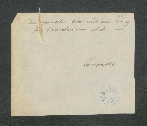 [Bitte Karl Lamprechts an den Rector Carl Ludwig Peter um Geld "für Haarschneiden"]