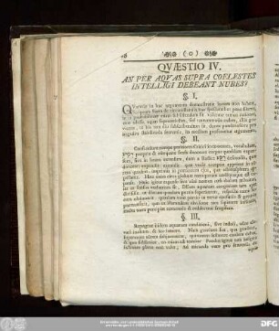 Quaestio IV. An Per Aquas Supra Coelestes Intelligi Debeant Nubes?