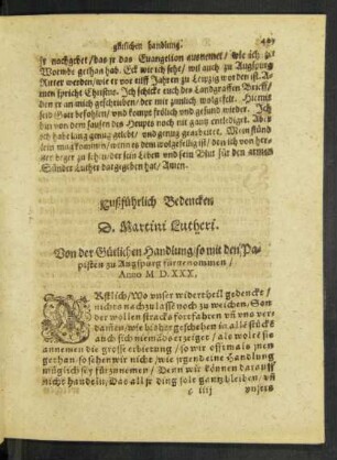 Außführlich Bedencken D. Martini Lutheri.