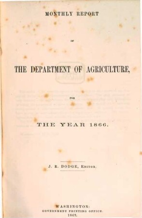 Monthly report of the Department of Agriculture. 1866 (1867)