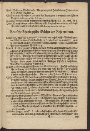 Teutsche Theologische Bücher der Reformirten.
