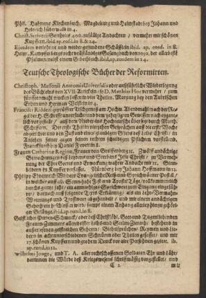 Teutsche Theologische Bücher der Reformirten.
