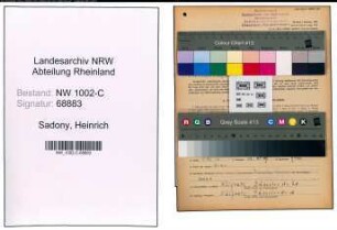Entnazifizierung Heinrich Sadony, geb. 16.03.1894 (Vertreter)