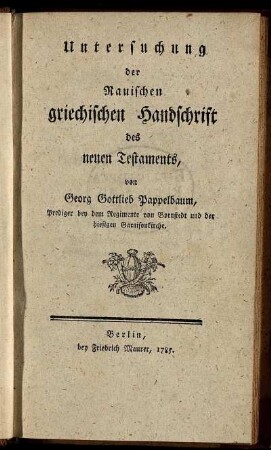 Untersuchung der Rauischen griechischen Handschrift des Neuen Testaments