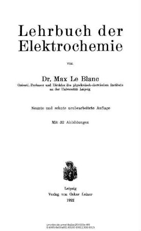 Lehrbuch der Elektrochemie