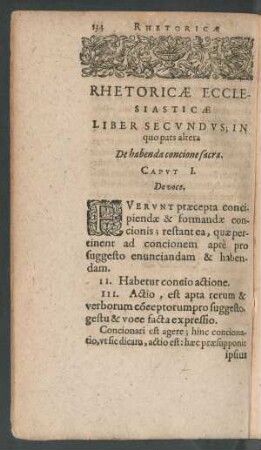 Rhetoricae Ecclesiasticae Liber Secundus; In quo pars altera De habenda concione sacra.