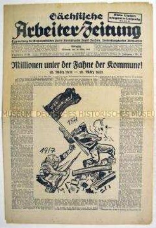 Kommunistische Tageszeitung "Sächsische Arbeiter-Zeitung" zum 50. Jahrestag der Pariser Kommune