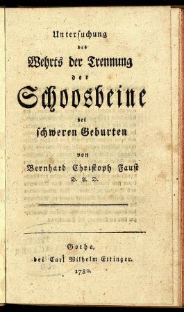 Untersuchung des Wehrts der Trennung der Schoosbeine bei schweren Geburten