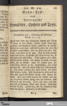 Sonn- Fest- und Feyertägliche Evangelien, Episteln und Texte.