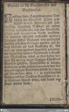 Bericht an die Buchdrucker und Buchbinder