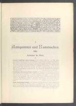 I. Antiquitäten und Kunstsachen.