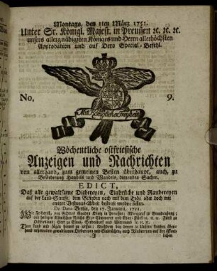 No. 9. Montags, den 1ten März 1751.