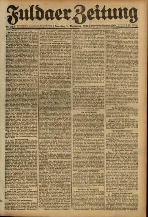 Erste Ausgabe vom Samstag, den 07. Dezember 1918.