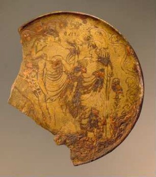 Etruskischer Spiegel (Fragment) mit Inschrift: Herkules und Antaeus