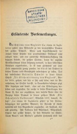 Calderons größte Dramen religiösen Inhalts, 2. Das Schisma von England [u.a.]