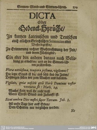 DICTA Oder Gedenck-Sprüche /