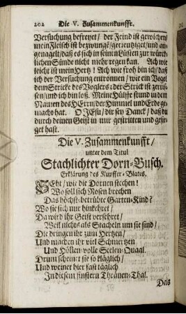 Die V. Zusammenkubfft / unter dem Titul Stachlichter Dorn-Busch.