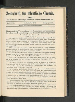 Heft XVIII. 30. September 1912. Jahrgang XVIII.