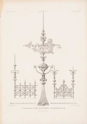 Schmiedeeiserne Arbeiten vom Jagdschloss, Hummelshain: Details (aus: Architektonisches Skizzenbuch, H. 169/4, 1881)
