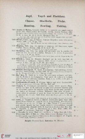 Jagd. Vogel- und Fischfang (Nr. 7408 - 7616)