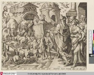 [Noah besteigt mit seiner Familie und den Tieren die Arche; Noah Boarding the Ark with his Familiy and the Animals; L'Entrée des animaux dans l'arche; Gen. 7, 5-9, 13-16]