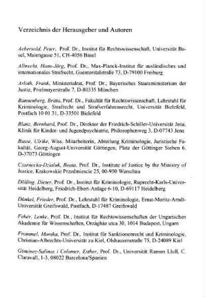 Verzeichnis der Herausgeber und Autoren