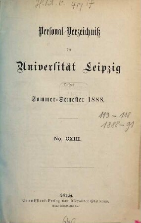 Personalverzeichnis. 1888, SS = Nr. 113
